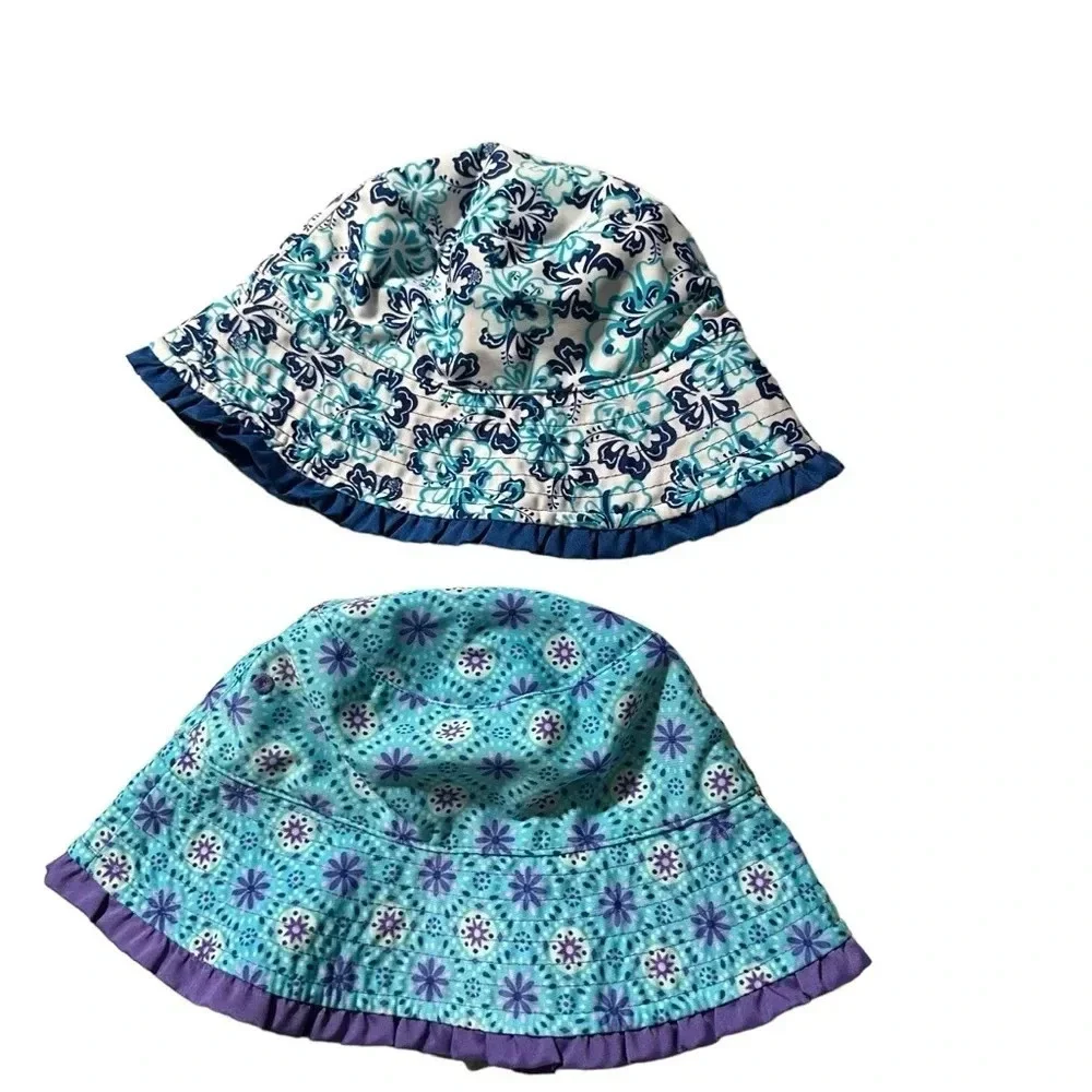 UV SKINZ Bucket Hat Girls Sun Reversible Blue Floral Hawaiian UPF 50 Beach Pool